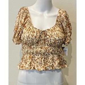Arizona Jeans‎ Floral Milkmaid Crop Top M Ivory Peasant Cottagecore Romantic NWT
